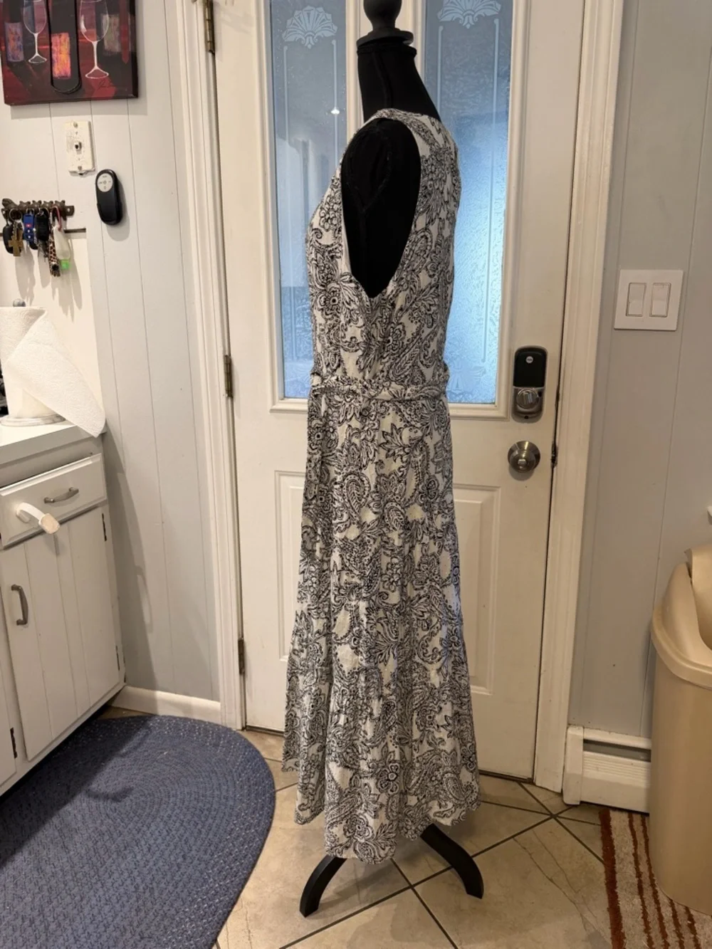 Talbots Black and White Paisley-Print Sleeveless Midi Dress - Picture 3 of 7